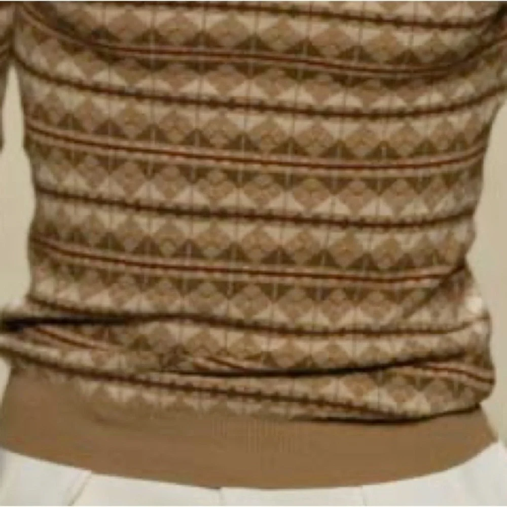 Ralph Lauren Purple Label Tan Multi Fair isle  Geometric V-Neck Sweater Vest